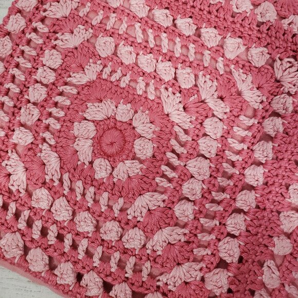 NWT  Handmade Knitted Pink Grannysquare Pillow Sham Cover  18" square - Picture 4 of 7